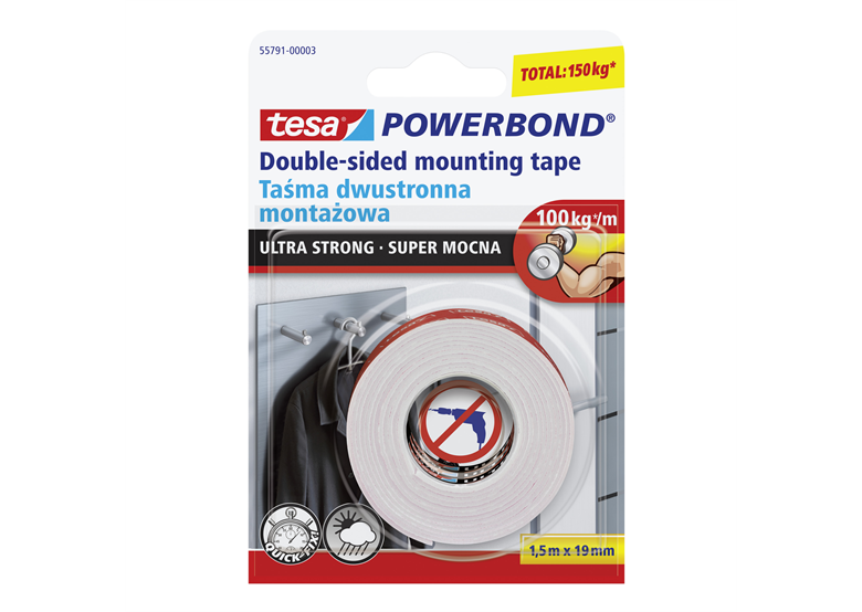 Nastro di montaggio superforte POWERBOND 1,5 m x 19 mm Tesa 55791