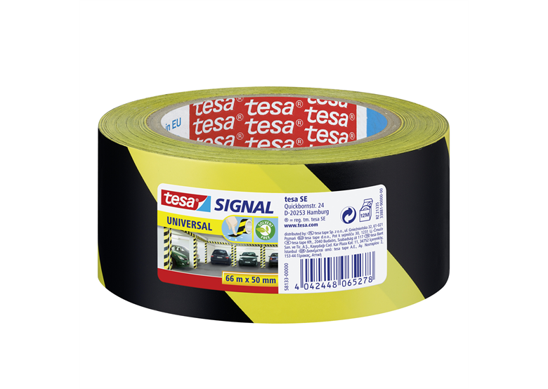 Nastro di segnalazione 66 m x 50 mm, giallo e nero Tesa 58133