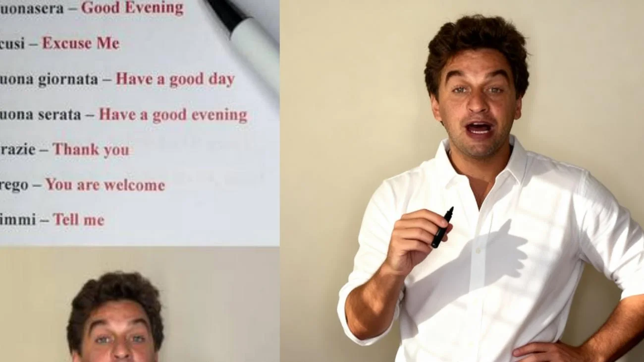 Learn Italian with me / Impara l'inglese con me 1. Buongiorno - Good Morning 2. Buon Pomeriggio - Good Afternoon 3. Buonasera - Good Evening 4. Scusi - Excuse Me 5. Buona giornata - Have a good day 6. Buona serata - Have a good evening 7. Grazie - Thank you 8. Prego - You are welcome 9. Dimmi - Tell me . . . #education #explore #guide #italian #english"